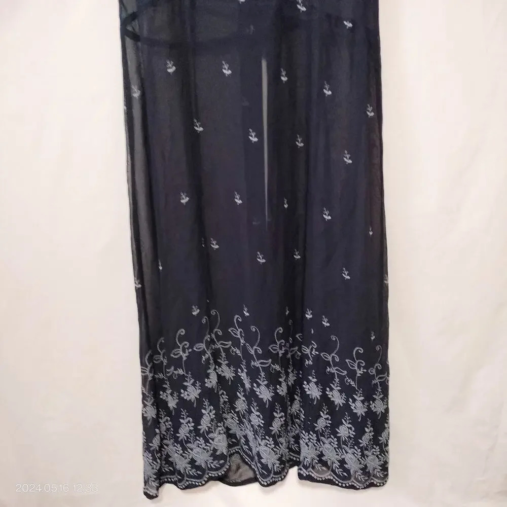 Phool Size XLarge Black Sheer Gray embroidery Maxi Kimono Cover Up Dress - Picture 5 of 10